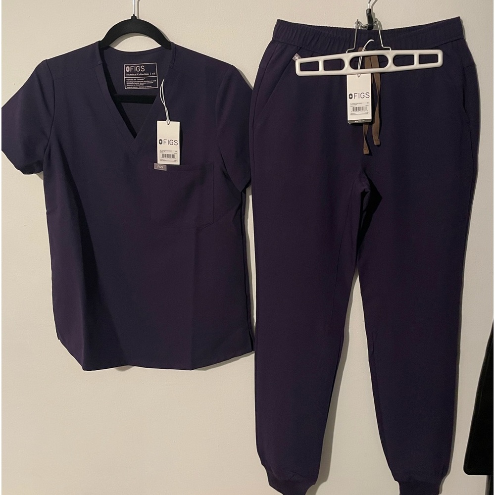 Figs women's Purple Jam Catarina One Pocket Top & Men’s Slim Tansen Jogger Pants